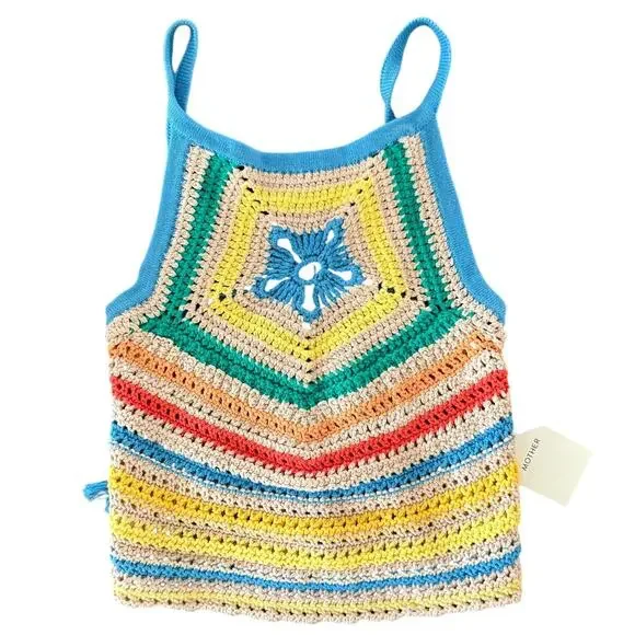 Mother Candy Stripe Cinch Tank Halter Top Fringe Midi Skirt Set size S NEW Tags - Picture 6 of 16